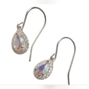 Sterling Silver CZ Iridescent Teardrop Halo Earrings